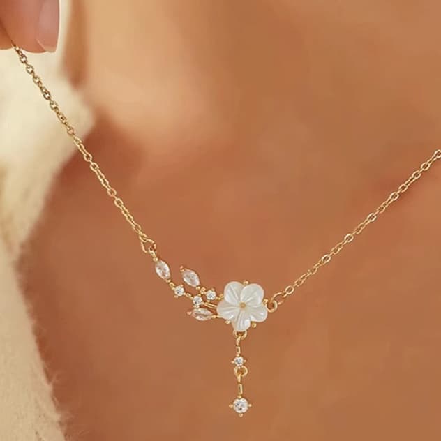ゴールドアクセサリー 山茶花モチーフ ネックレス&ブレスレットセット