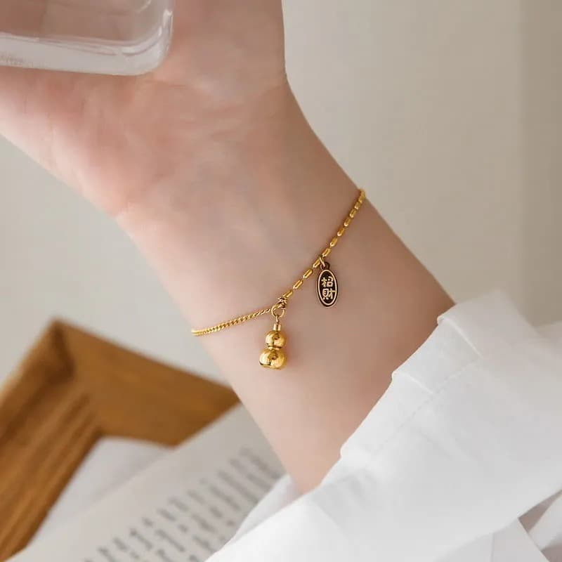 ゴールドアクセサリー 小粒ふたごの宝珠アンクレット