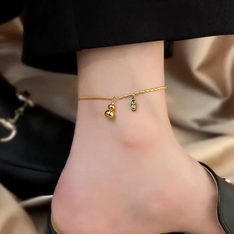 ゴールドアクセサリー 小粒ふたごの宝珠アンクレット
