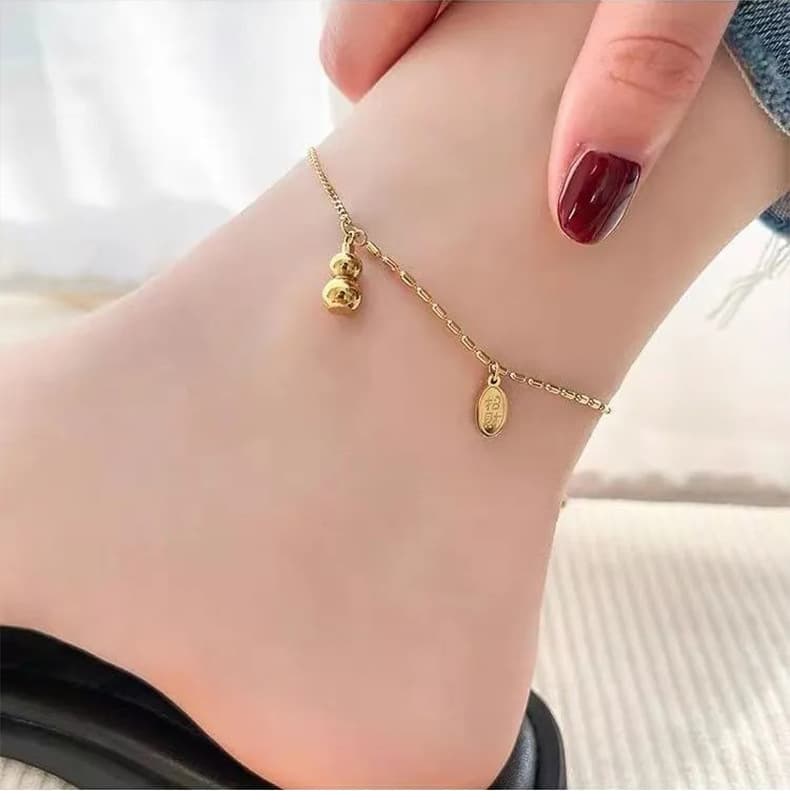 ゴールドアクセサリー 小粒ふたごの宝珠アンクレット